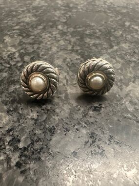 David Yurman Cable Two Tone Pearl Cookie Stud Earrings
